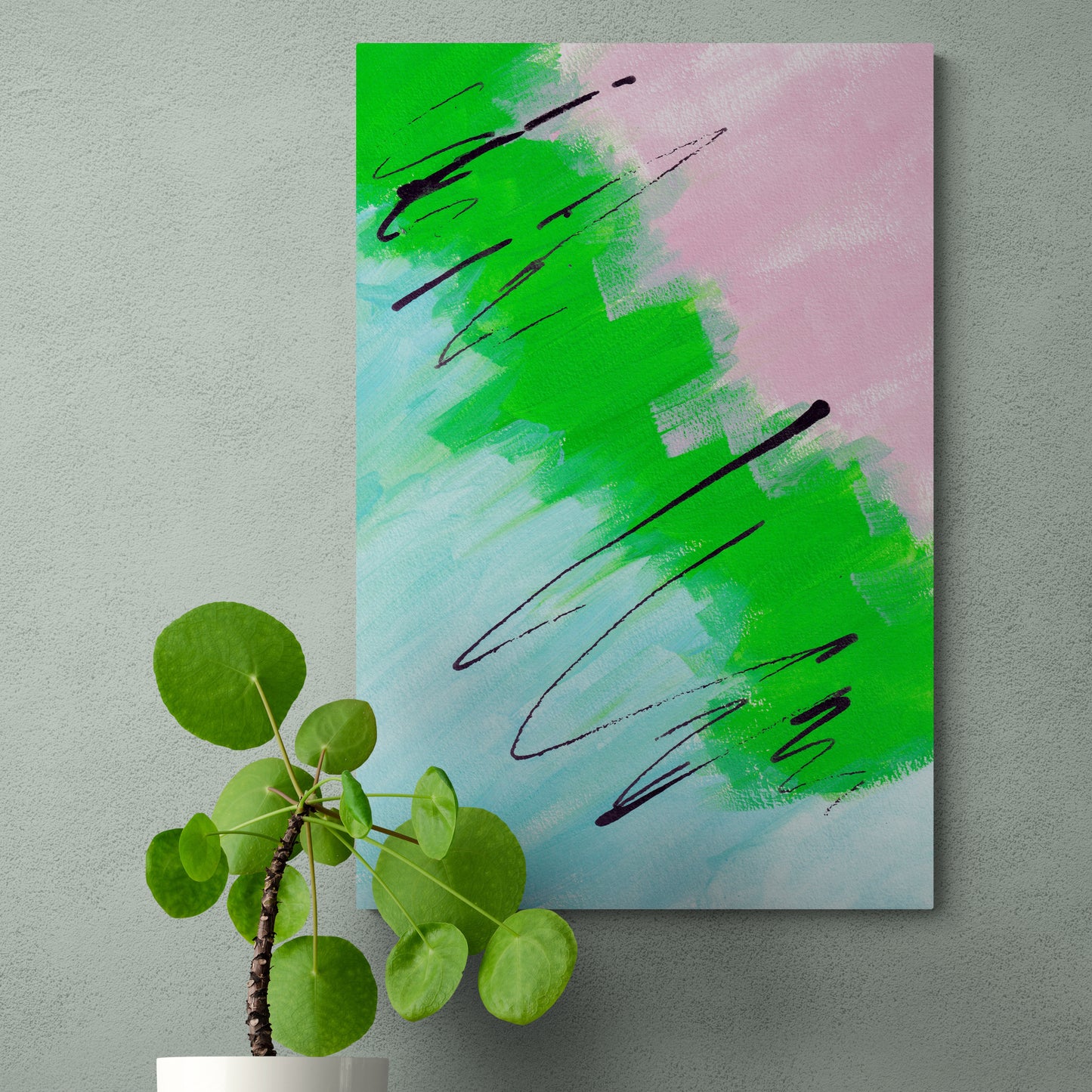 Abstrakte grüne, hellblaue, rosa Farbflächen