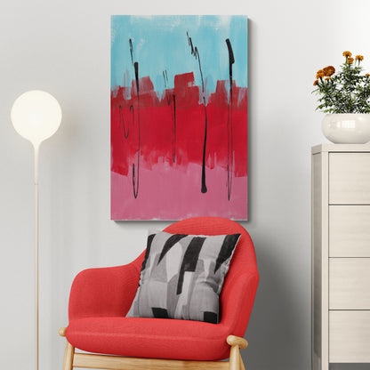 Abstract rood, lichtblauw, roze kleurvlakken