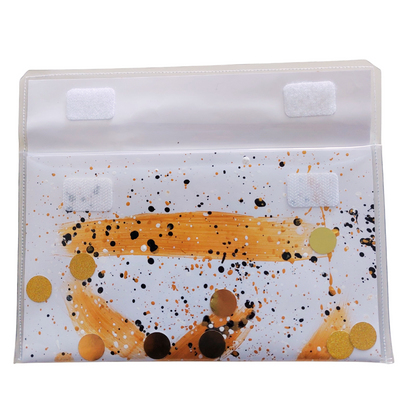 Artbag clutch binnenzijde gouden strepen met zwarte spetters