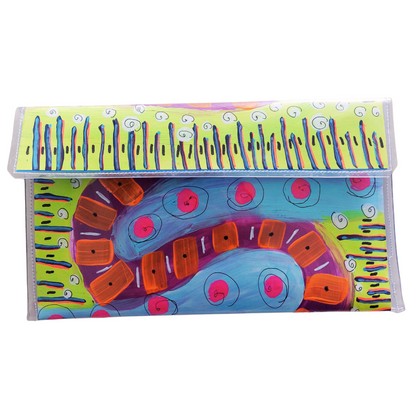 Artbag clutch voorzijde in kronkel patroon multicolor