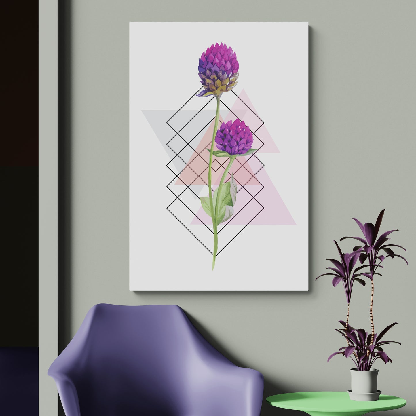 Paarse Gomphrena botanische print