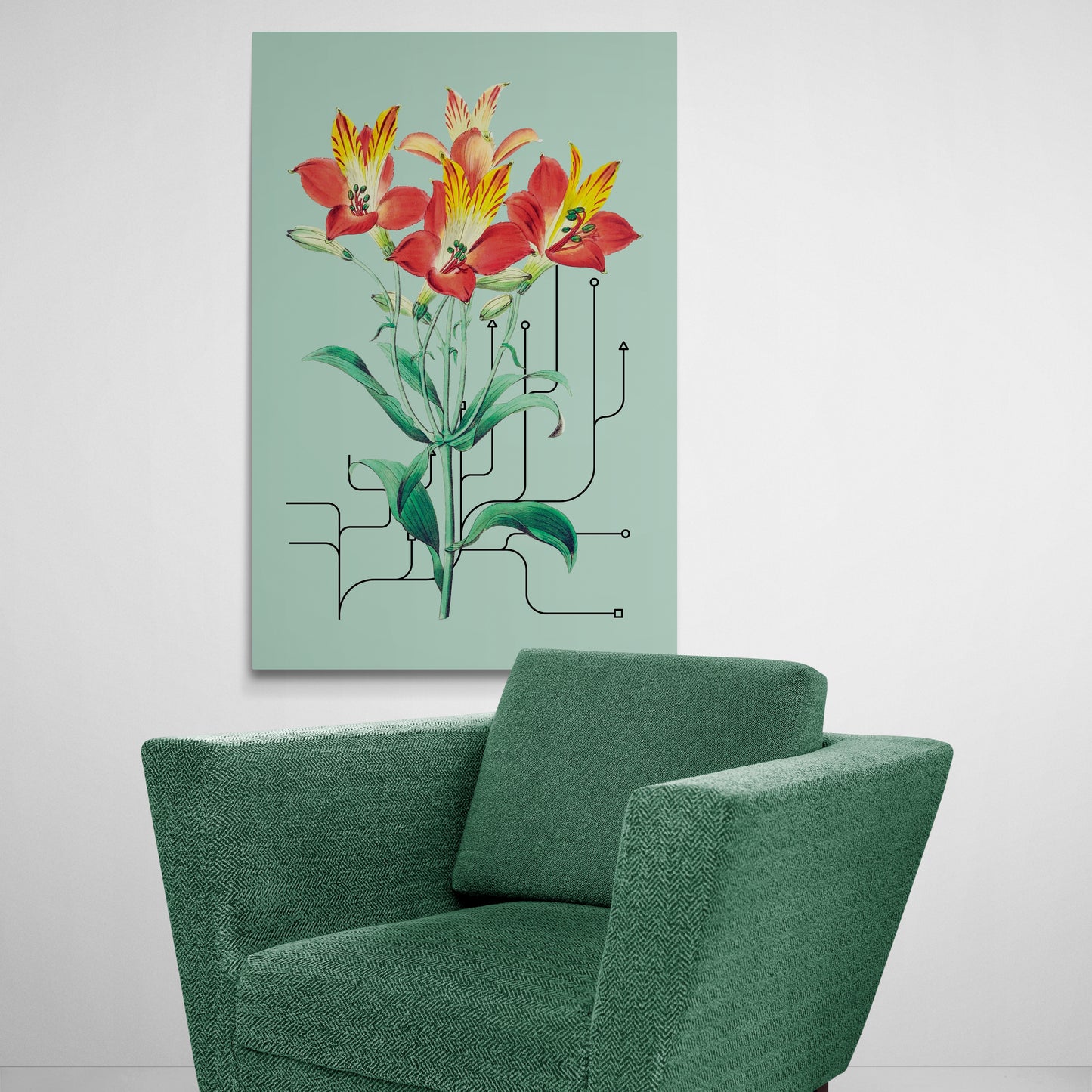 Rood oranje Lilium botanische print